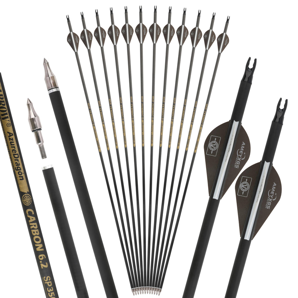 wolfman 31" Pure Carbon Arrows Archery Practice Hunting Arrows Spine 300 350 400 500 600 with Removable Tips Targeting Arrows for Compound & Recurve & Long Bow 6/12pcs (12 Brown Spine 600)