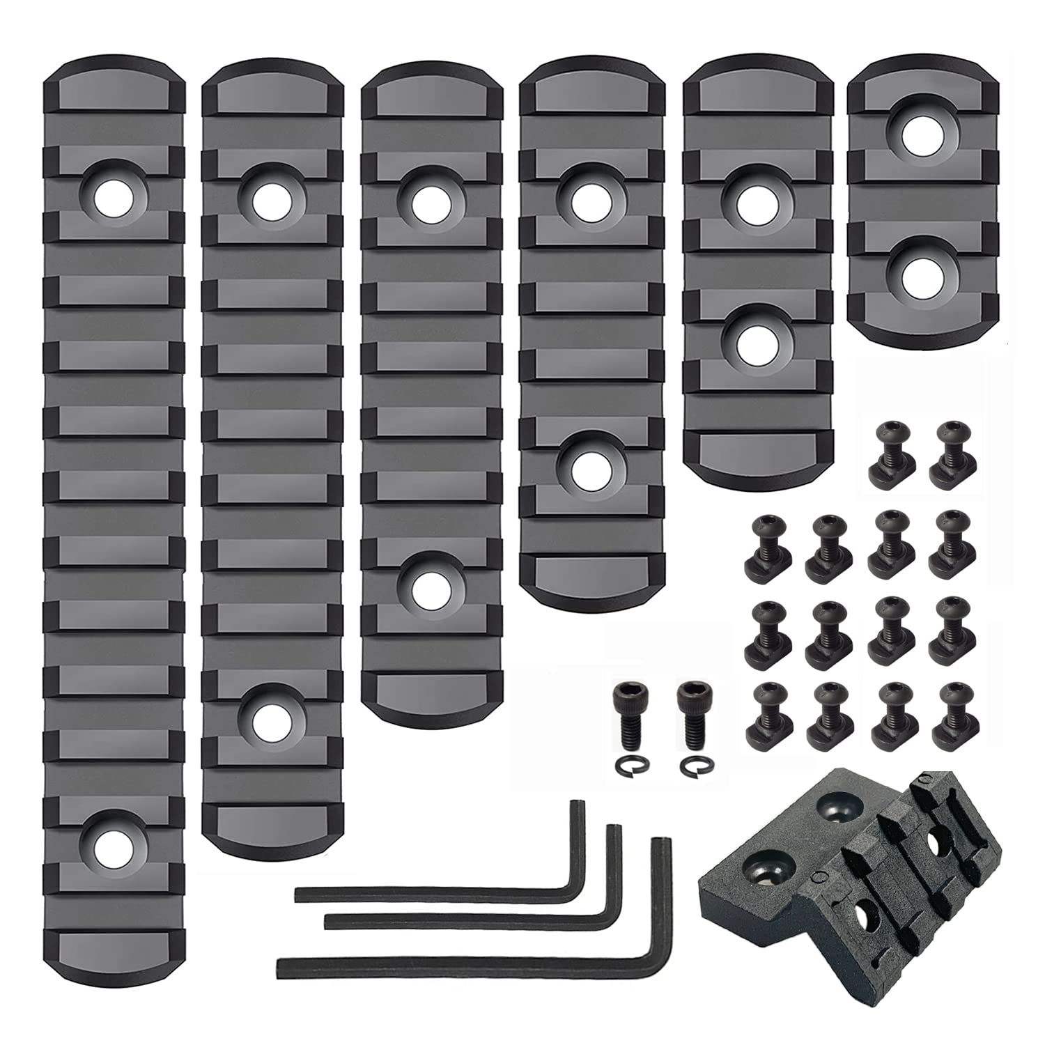 CG GEARS Picatinny Rail 35791113-Slot for Mlok Polymer Rails Section Plus Offset Optic Mount with T-Nuts Screws & Allen Wrench ((3-5-7-9-11-13) Rails+ 3-Slot Light Mount)