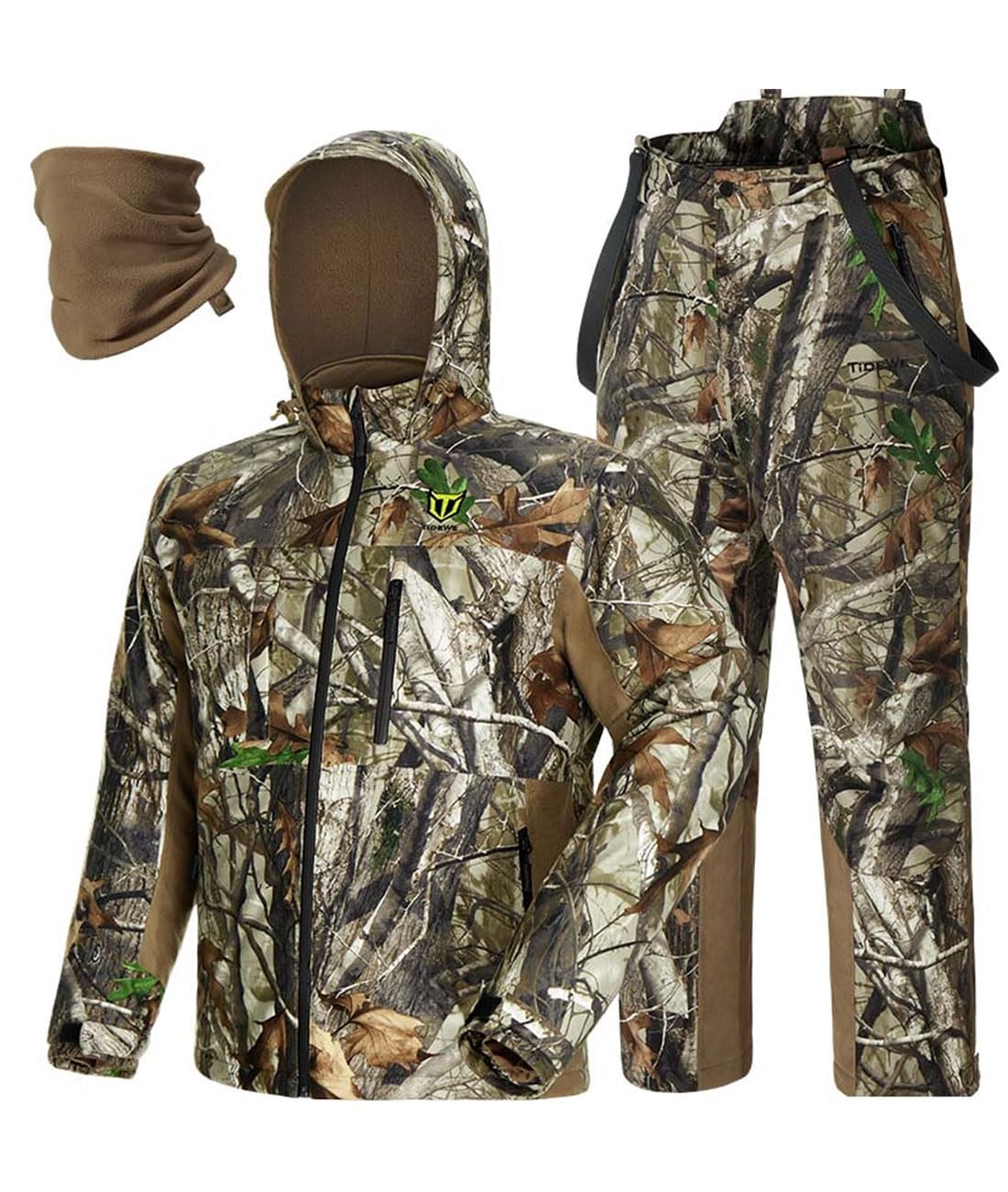 TIDEWE Hunting Clothes for Men with Face Mask Silent Waterproof Hunting Jacket and Adjustable Bibs Insulated-Lined Safety Strap Compatible (Next Camo G2 Size XL)