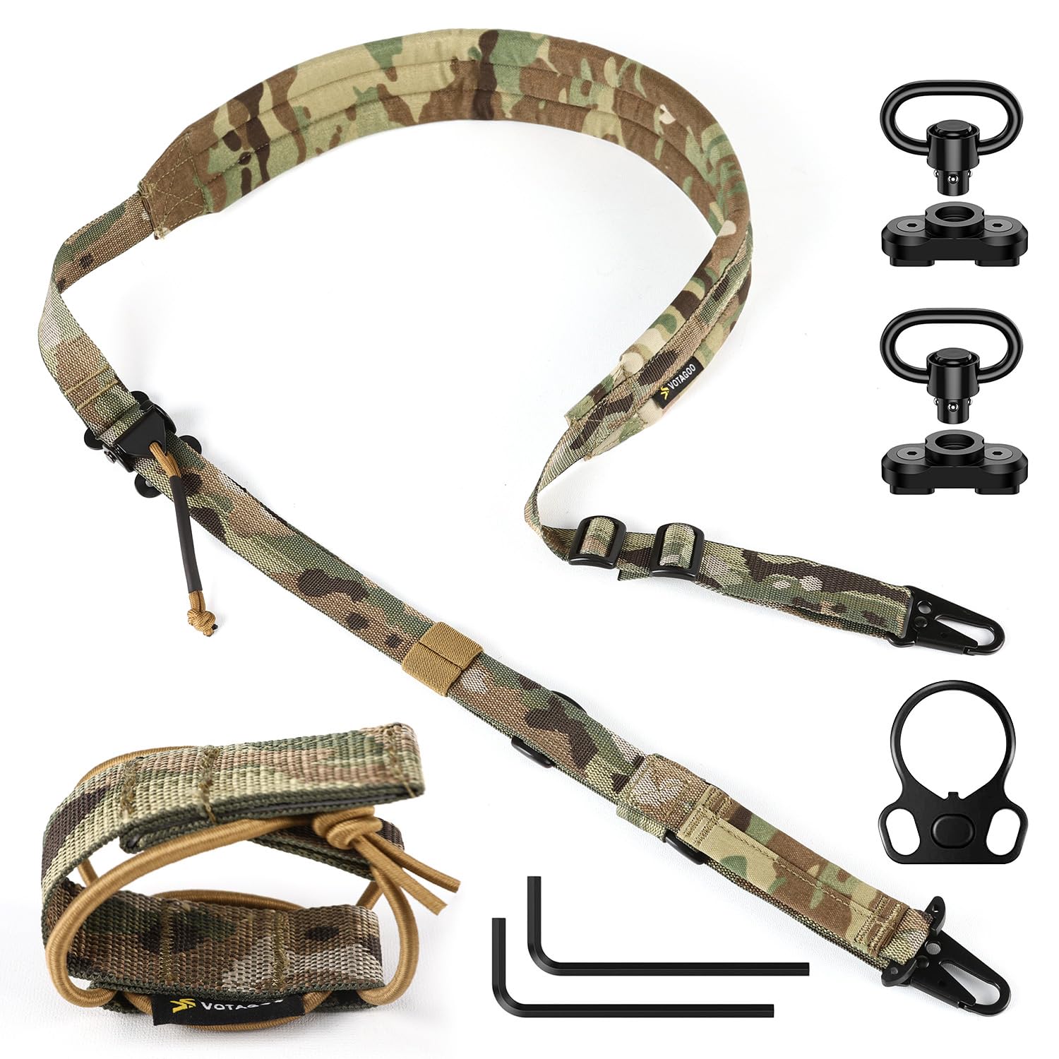 QD Sling 2 Point Sling Quick Adjust Gun Sling with HK Hook Soft Shoulder Pad Sling Rifle Sling for Hunting Tactical Strap