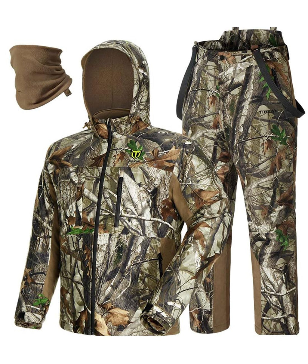 TIDEWE Hunting Clothes for Men with Face Mask Silent Waterproof Hunting Jacket and Adjustable Bibs Insulated-Lined Safety Strap Compatible (Next Camo G2 Size XL)