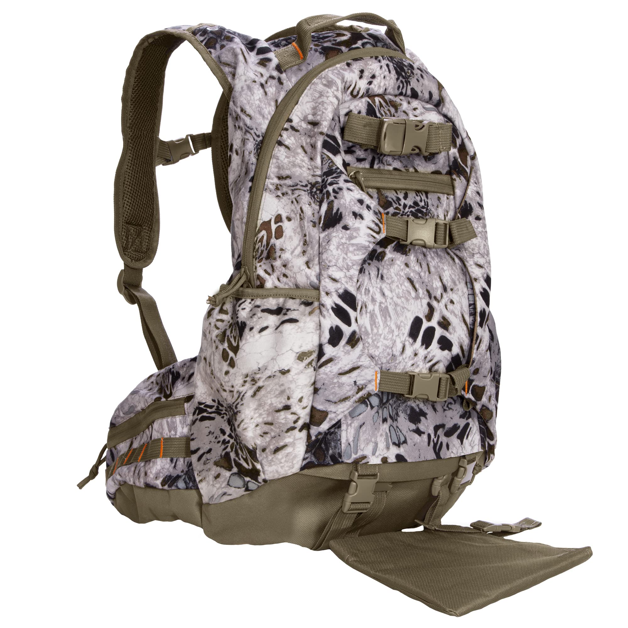 North Mountain Gear Snow Camo Hunting Backpack Waterproof Bow and Rifle Compatible Hunting Bag (Prym1 Tundra White)