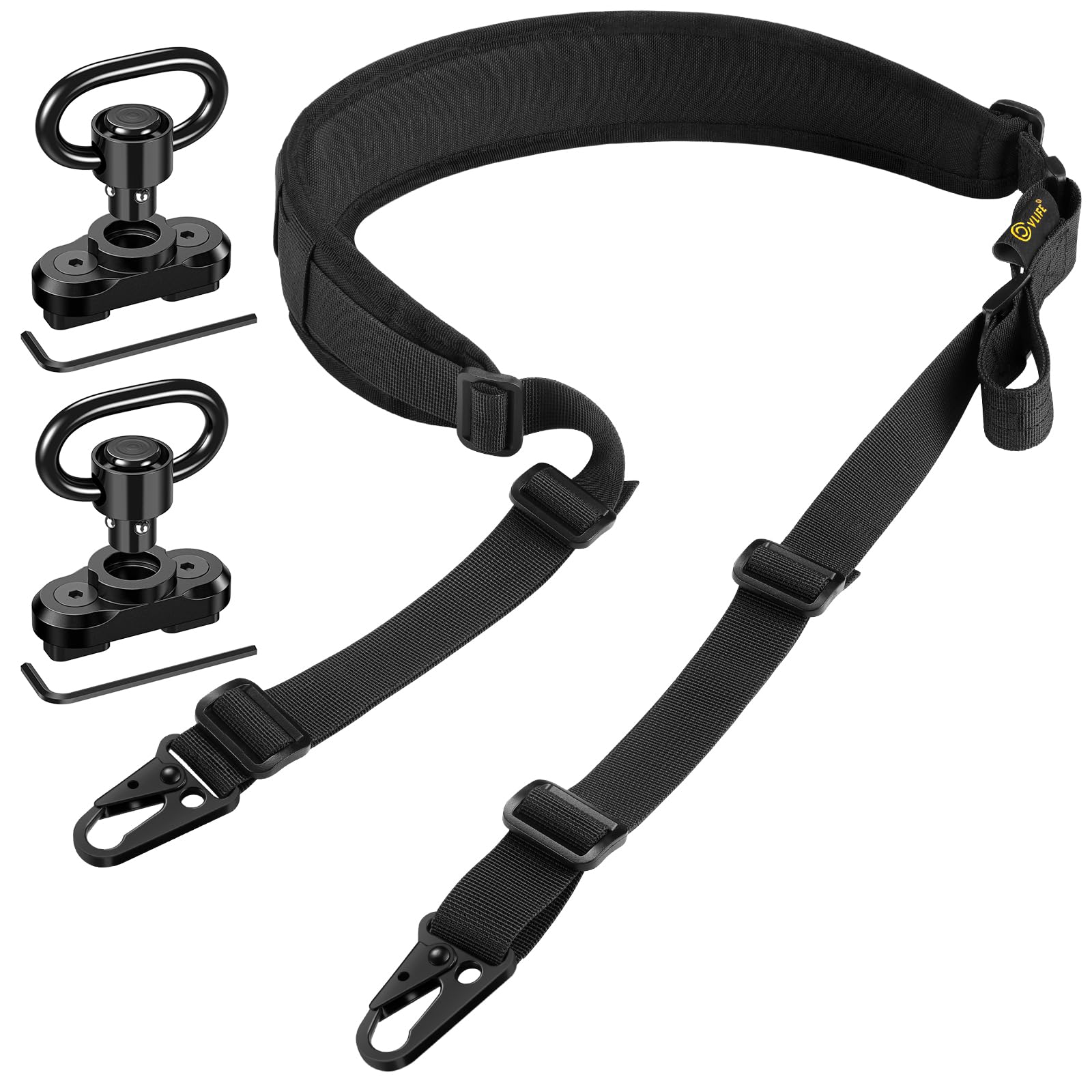 CVLIFE Two Point Rifle Sling Rifle Strap with Quick Adjustment Length Loop Removable Shoulder Pad with 7 Elastic Loops for 9mm-13mm Calibers Gun Sling with 2 Pack 360° Metal Sling Swivels Black